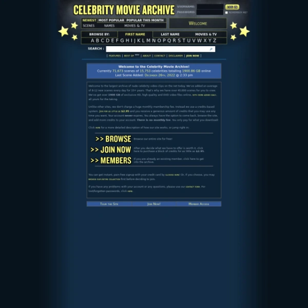 Celebrity Movie Archive on freeporning.com